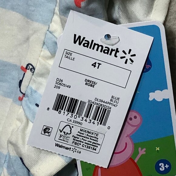 Peppa Pig Dress Girls 4T Blue White Striped Ruffle Sleeve Cotton Blend NEW - Picture 4 of 5